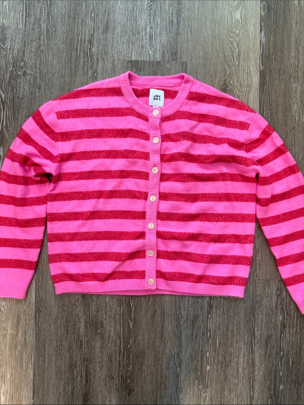 Joy Lab Pink and Red Striped Button-Front Women's Sweater M
